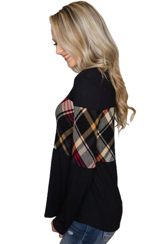 Black Long Sleeve Plaid Top