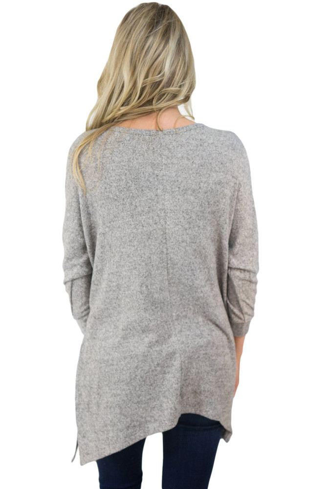 Christmas Deer Plaid Gray Long Sleeve Tunic