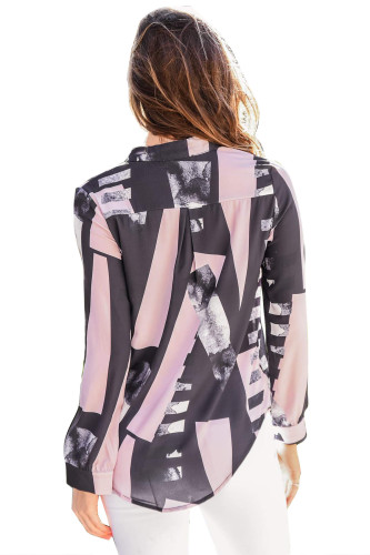 Modern Chic Black Print Sheer Chiffon Blouse
