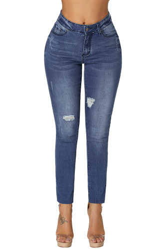 Blue Ripped Skinny Stretch Jeans