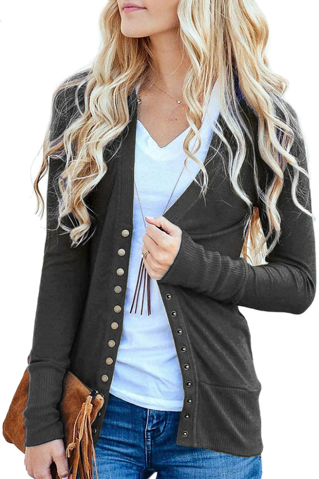 Gray Long Sleeve Snap Cardigan