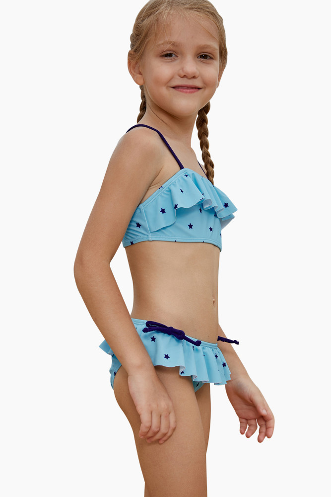Little Stars Print Turquoise Little Girls Bikini