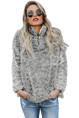 Gray Zipper Fleece Pullover Coat