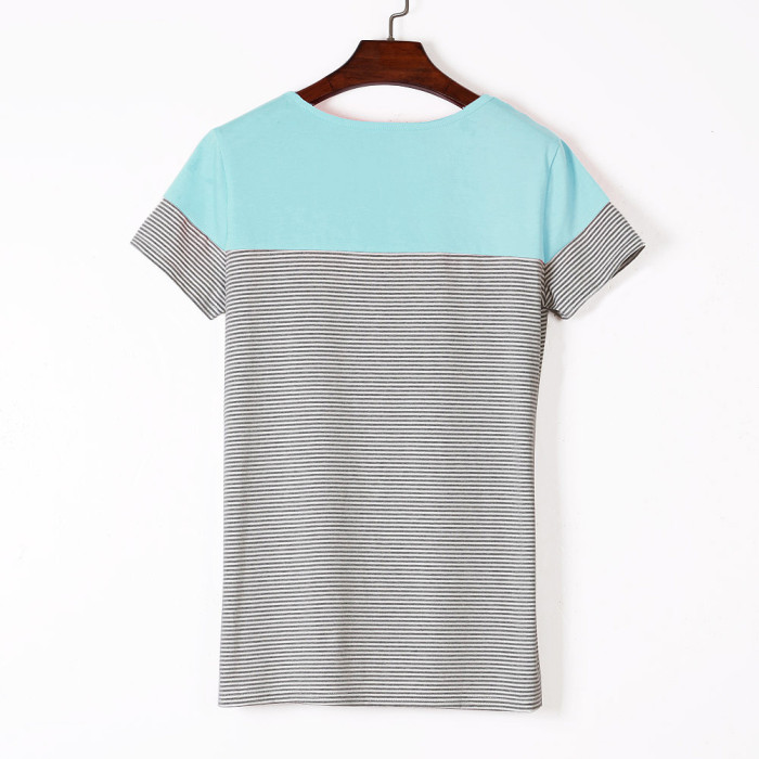 Green Color Block Striped Short Sleeve T-shirt