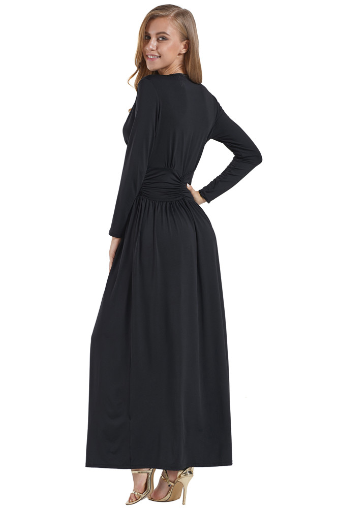 Black Vintage Inspired V-neck Long Sleeve Maxi Dress