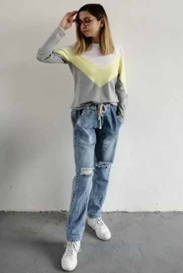 Yellow Chevron Colorblock Long Sleeve Top