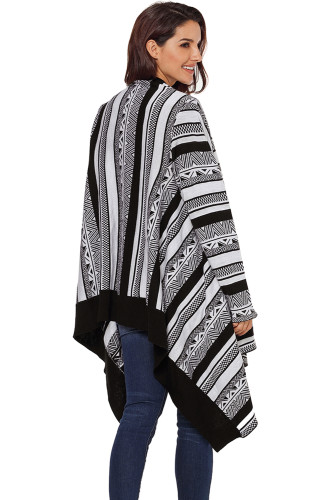 Black Draped Azetc Print Open Front Cardigan