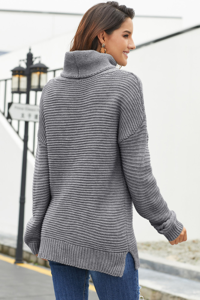 Gray Cozy Long Sleeves Turtleneck Sweater