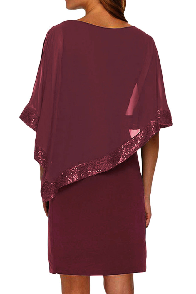 Burgundy Sequined Poncho Mini Dress