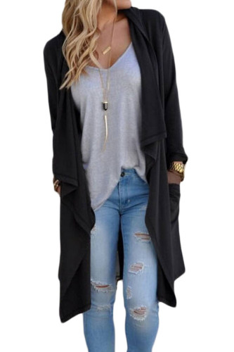 Black Drapery Open Front Back Slit Oversize Coat