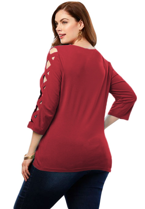 Cherry Lattice Quarter Sleeved Plus Size Top