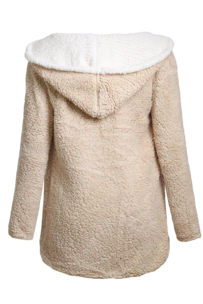 Khaki White Lam Wool Hooded Coat
