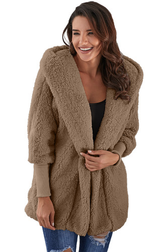 Coffee Woolen Fur Horn Button Oversize Jacket
