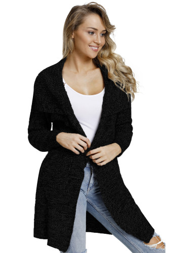 Black Chunky Long Cardigan with Side Pockets
