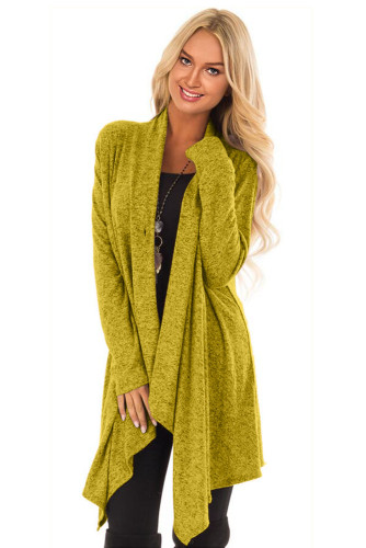 Mustard Draped Open Front Asymmetrical Cardigan