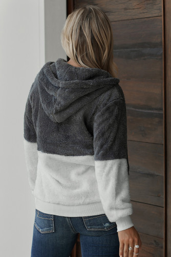 Charcoal White Colorblock Furry Hoodie
