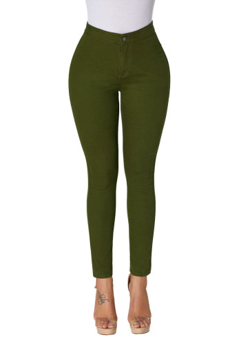 Olive High Waisted Skinny Jeans with Round Pockets