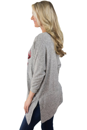 Christmas Deer Plaid Gray Long Sleeve Tunic