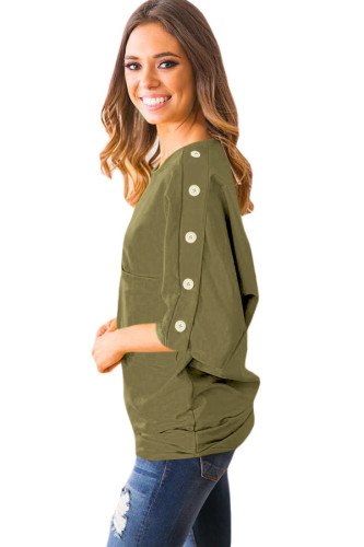 Army Green Button up Shift Top with Pocket