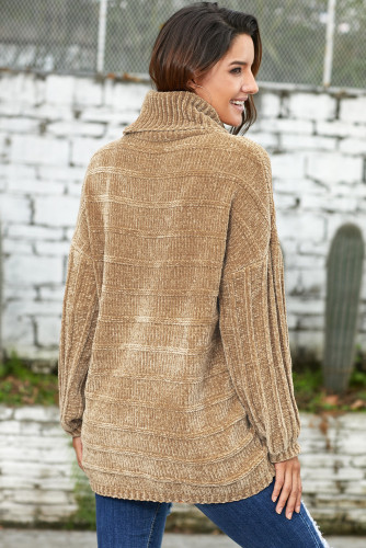 Khaki Soft Velvet Knit Sweater Jumper