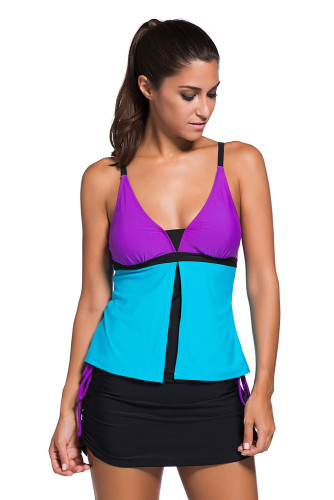 Purple Triangular Bikini Blue Flyaway Tankini Top