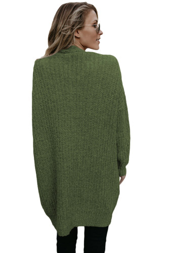 Army Green Pocketed Cable Knit Cardigan