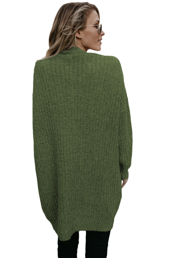 Army Green Pocketed Cable Knit Cardigan