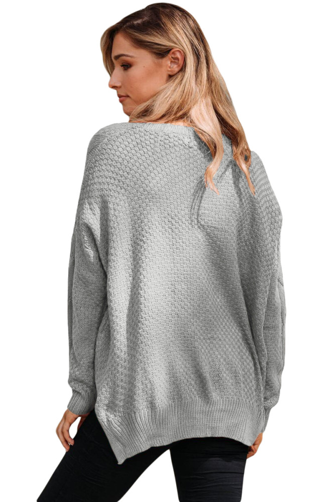 Gray Thick Patterned Knit Sweater