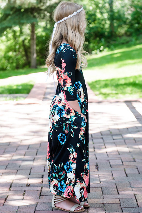 Black Floral Maxi Dress for Girls