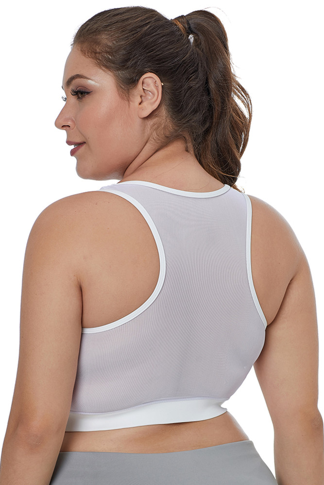 White Sheer Mesh Back Plus Size Sports Bra