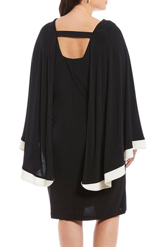 Black Contrast Trim Capelet Plus Size Poncho Dress