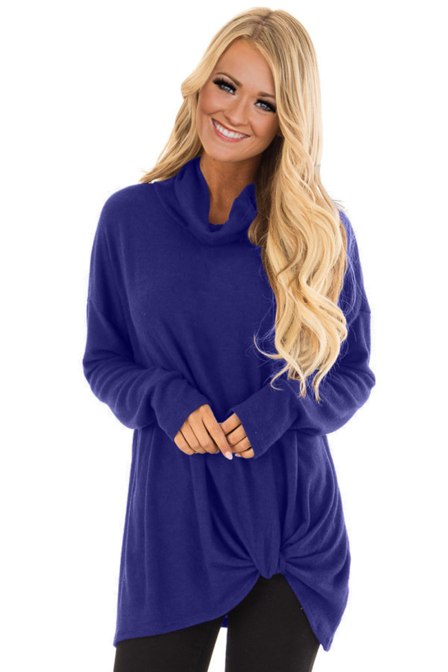 Royal Blue Knot Hem Detail Cowl Neck Top