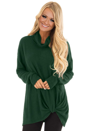 Hunter Green Knot Hem Detail Cowl Neck Top