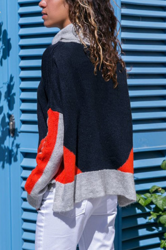 Coral Gray Colorblock Detail Navy Sweater