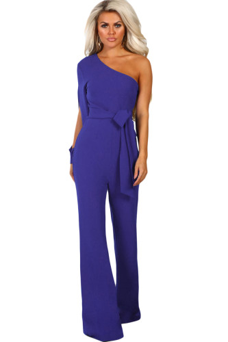 Cobalt Blue Asymmetric One Shoulder Wide Leg Solid Jumpsuit