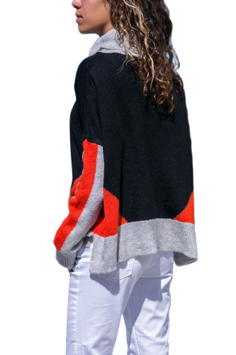 Coral Gray Colorblock Detail Black Sweater