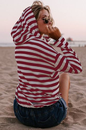 Burgundy Kangaroo Pocket Striped Hoodie