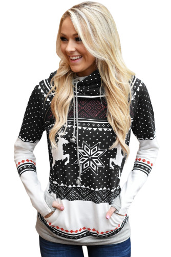 Black Snow Reindeer Double Hooded Sweatshirt