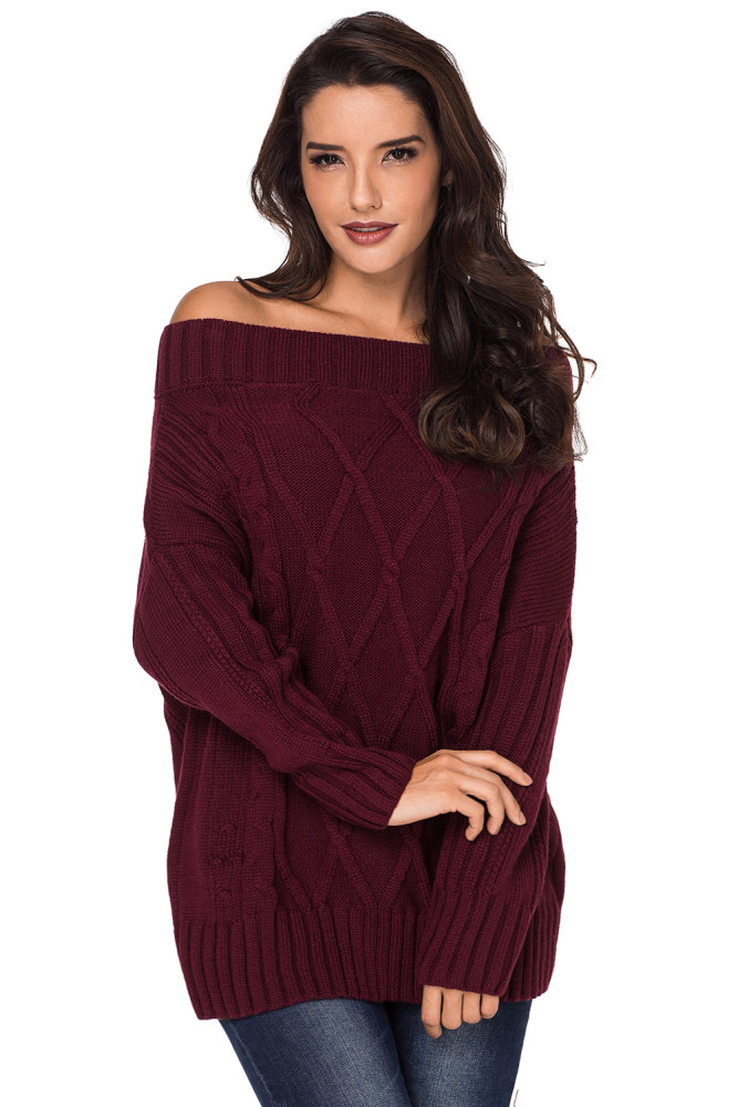 Wine Off The Shoulder Winter Sweater