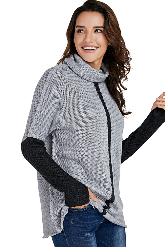 Charcoal Gray Individual Cowl Neck Pullover Sweater