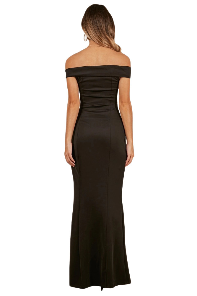 Black Off Shoulder Sweetheart Neck Side Slit Evening Dress