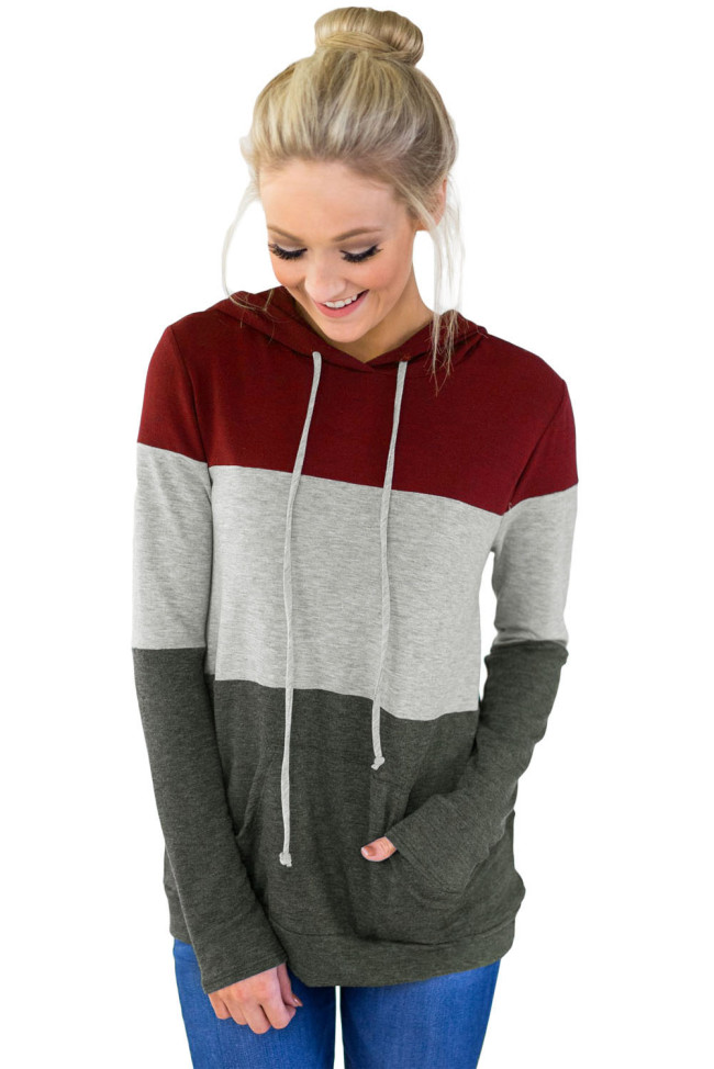 Burgundy Atop Triple Colorblock Pullover Hoodie