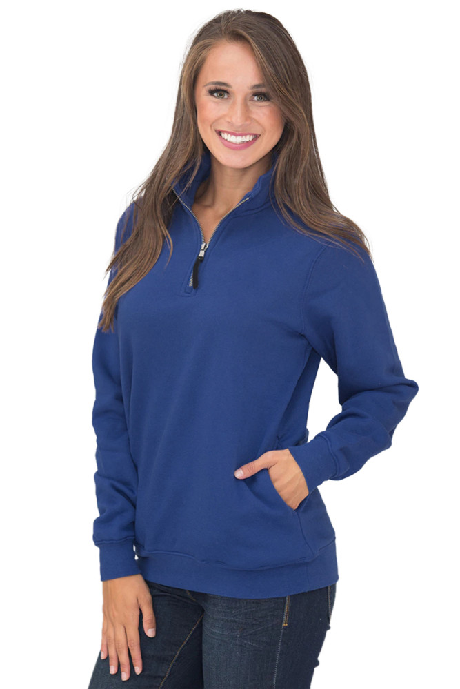 Dark Blue Pocket Style Quarter Zip Sweatshirt