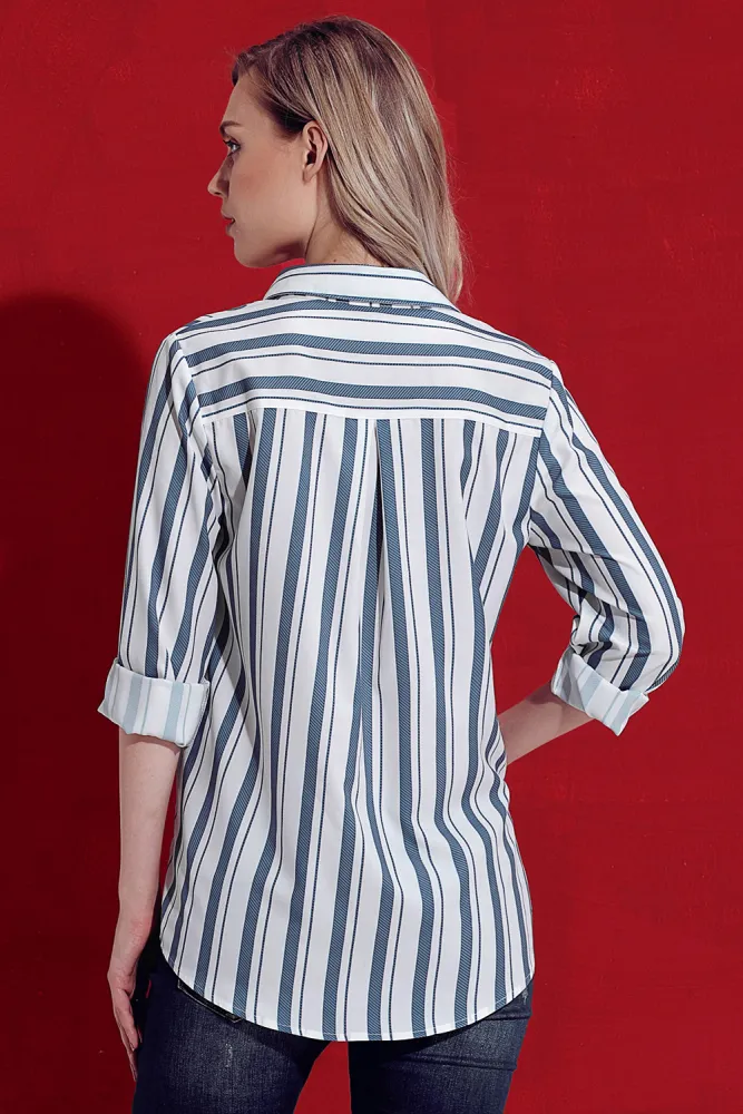 White Striped Chest Pocket Button Down Shirt