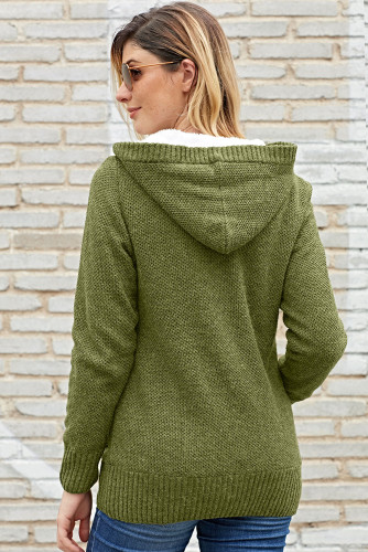 Fleece Hooded Olive Button Down Cardigan Sweater