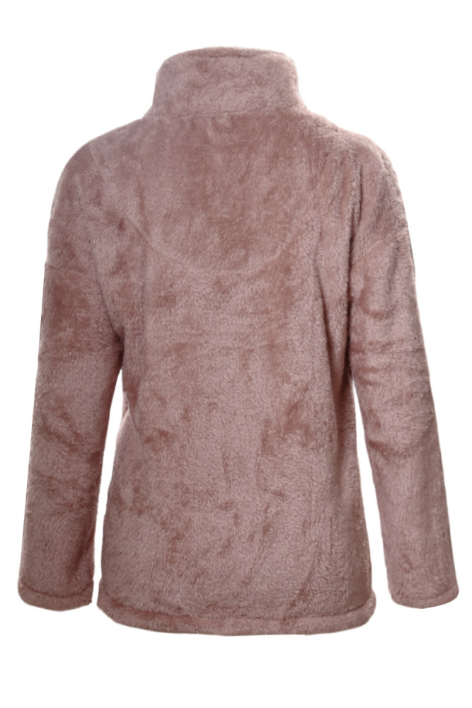 Dusty Pink Zipper Fleece Pullover Coat