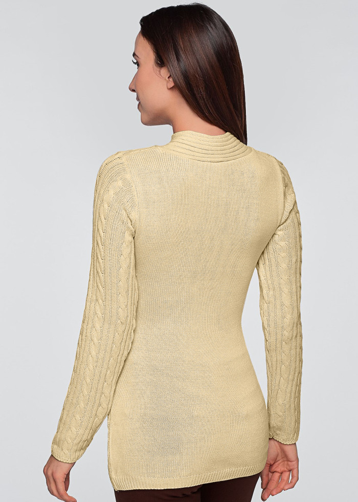 Apricot Buttoned Sweetheart Neck Cable Knit Sweater