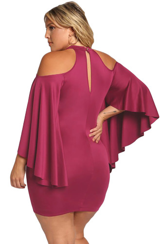 Rosy Plus Size Cold Shoulder Bell Sleeve Bodycon Dress