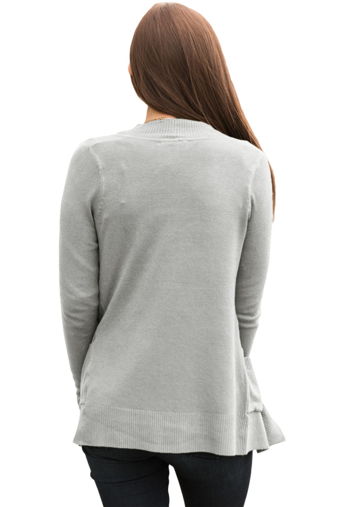 Gray Knit Long Sleeve Cardigan Top with Pockets