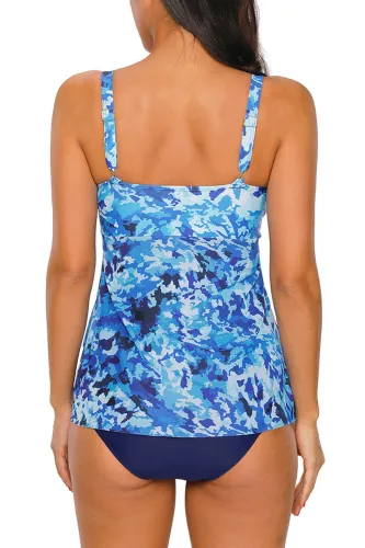 Blue Camouflage Ruffle One Piece Swimwear
